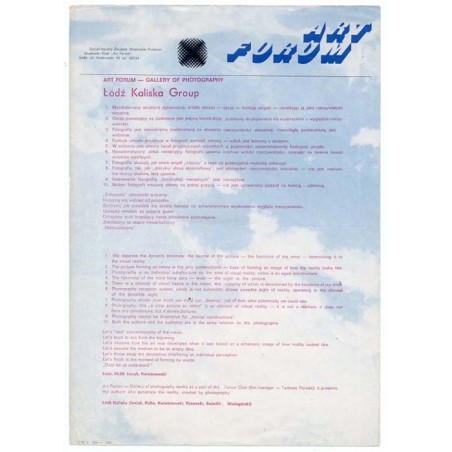 Art Forum - Gallery of Photography. Łódź Kaliska Group / Łódź, 05.80.