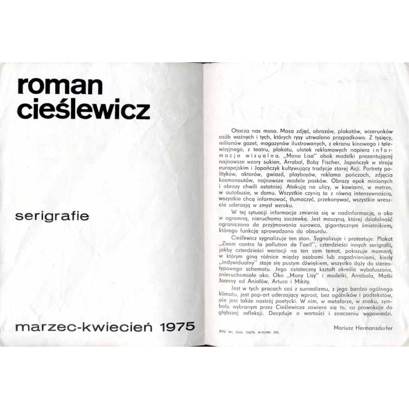Roman Cieślewicz. Serigrafie marzec-kwiecień 1975. Mała Galeria Dział Sztuki Współczesnej Muzeum Narodowe Wrocław