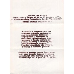 Oferta Galerii Labirynt. Lubelski Dom Kultury organizuje w dniach od 12 do 17 grudnia 1977 r. II Międzynarodową Prezentację Sztu