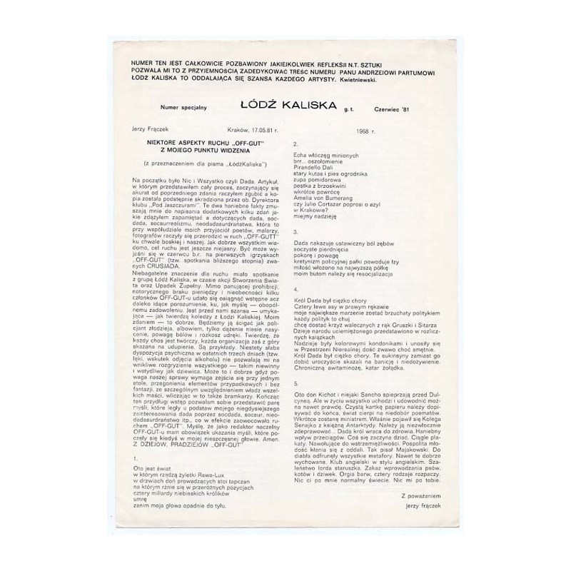 Łódź Kaliska g.t. Numer specjalny. Czerwiec '81 (dedykowany Andrzejowi Partumowi)