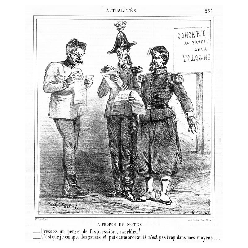 "A PROPOS DE NOTES. _Pressez un peu et de la l'expression, morbleu! [...]" / "O notach dyplomatycznych. Naciśnij lekko i stamt