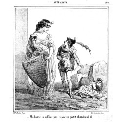 "-Madame! n'oubliez pas ce pauvre petit abandonné la!" / Proszę pani! Proszę nie zapomnieć o tym biednym, porzuconym chłopcu!
