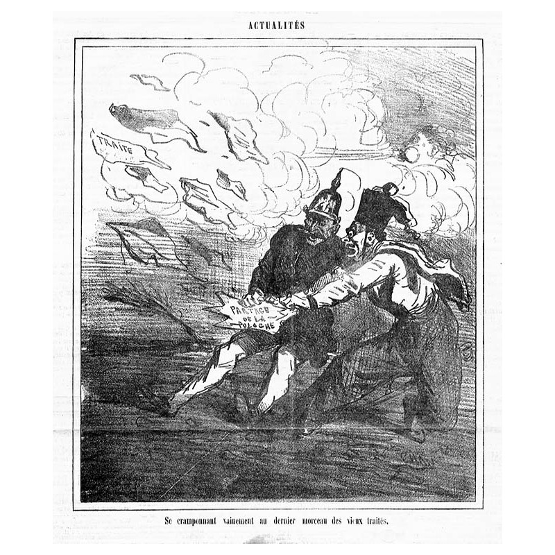 "Se cramponnant vainement au dernier morceau des vieux traités." / Na próżno trzymając się ostatniego fragmentu starych traktató