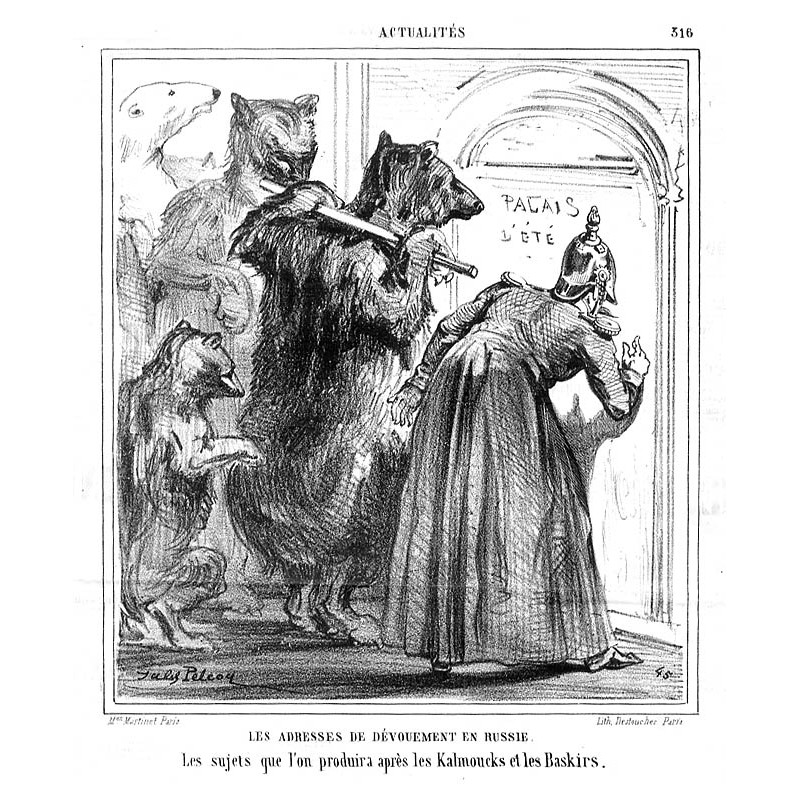 "LES ADRESSES DE DÉVOUEMENT EN RUSSIE. Les suject que l'on produira aprés les Kalmoucks et les Baskirs." / Poświęcenie w Rosji.