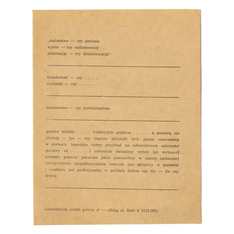 "malarstwo - czy postawa wybór - czy naśladowanie informacja - czy dezinformacja [...] laboratorium sztuki galeria el - elbląg