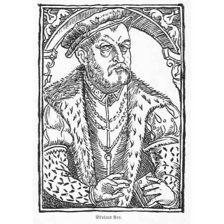"Nikolaus Rey." / "Nikolaus Rey, nach dem Holzschnitt in seinem Werke "Der Thiergarten", von Wilhelm Hecht"
