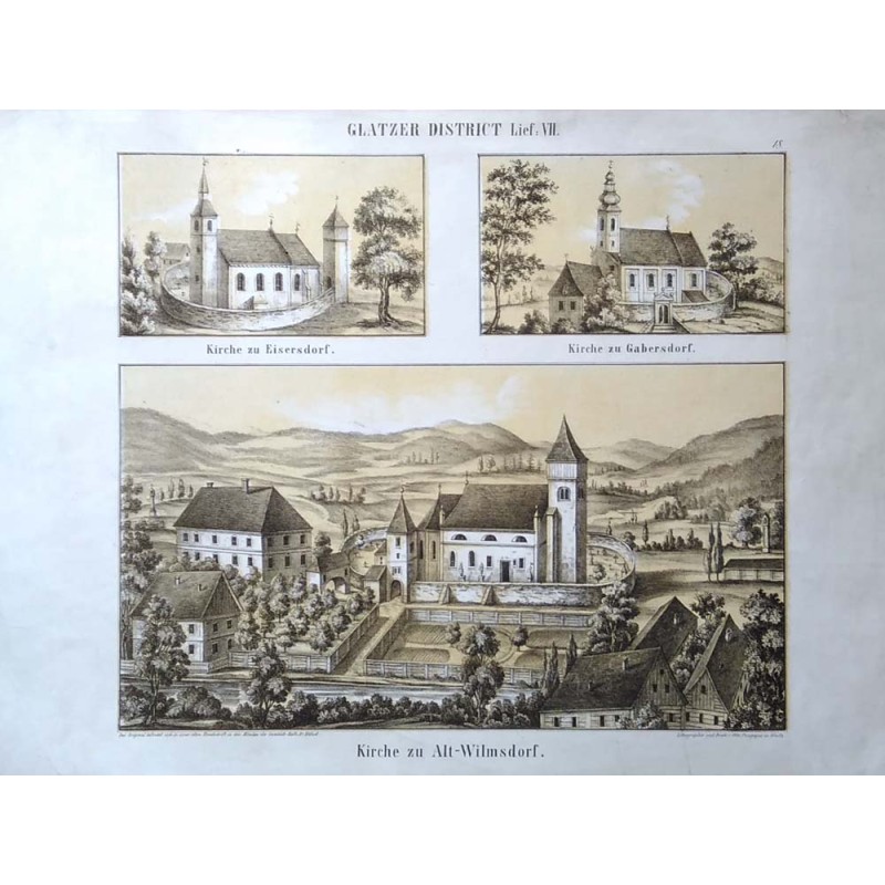 "GLATZER DISTRICT Lief: VII. 18. Kirche zu Eisersdorf. Kirche zu Gabersdorf. Kirche zu Alt-Wilmsdorf."