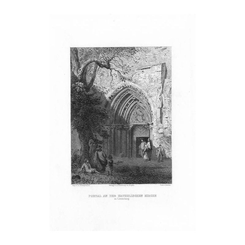 Portal an der katholischen Kirche zu Löwenberg / "PORTAL AN DER KATHOLISCHEN KIRCHE zu Löwenberg."