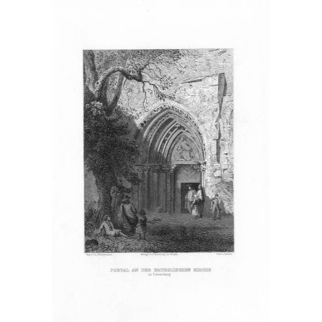Portal an der katholischen Kirche zu Löwenberg / "PORTAL AN DER KATHOLISCHEN KIRCHE zu Löwenberg."