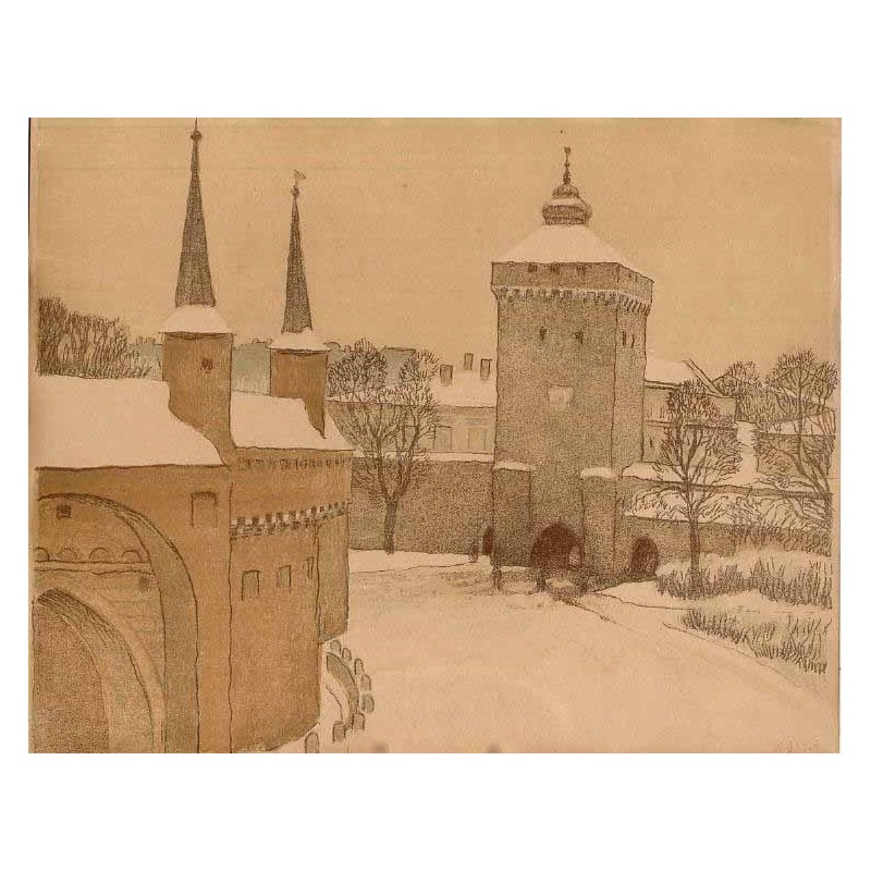 Kraków / "Barbakan i Brama Floriańska w zimie"