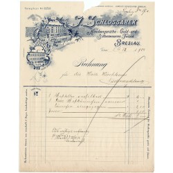 "Rechnung". "J. SCHLOSSAREK. Kirchengeräthe - Gold-und-Silberwaaren Fabrik". "Geschäfts-Gründung 1882. Schmiedebrücke 29b. Fabri