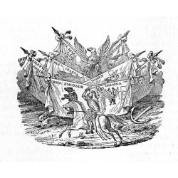 Alegoria z Pogonią litewską i sztandarami z herbami ziem kresowych I RP