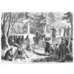 "FRONTIÉRE DE DISTRICT DE LOMSA ET D'OSTROSTENKA. - Partisans polonaise réunis pour entendre la Messe au carrefour de la Croix.