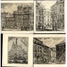 zestaw 4 akwafort Warszawy: 1) Stare Miasto rynek 2) Stare Miasto "Przypiecek" 3) Kolumna Zygmunta na tle Katedry 4) Stare Mi
