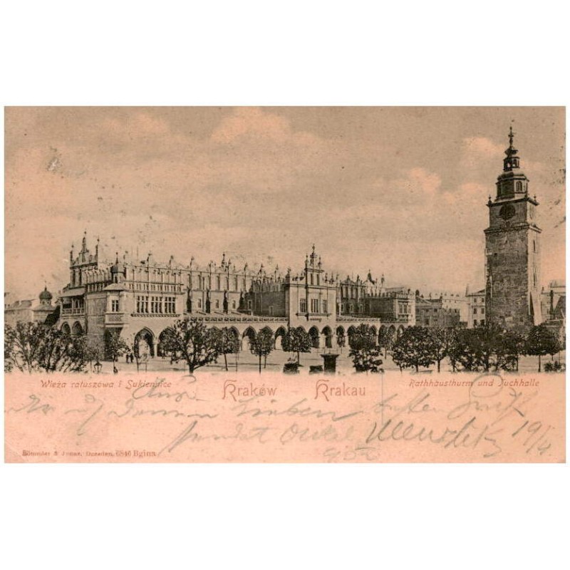 Kraków - Krakau. Wieża ratuszowa i Sukiennice. Rathhausthurm und Tuchhalle