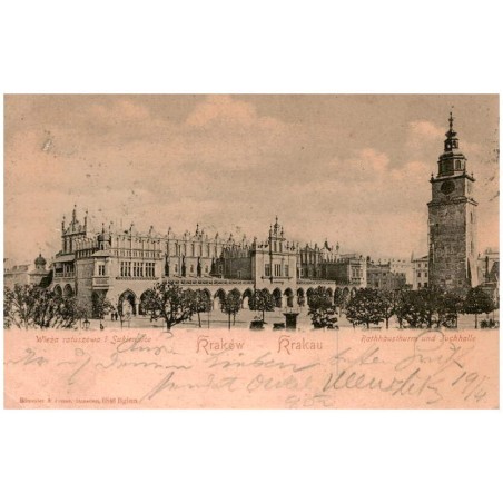 Kraków - Krakau. Wieża ratuszowa i Sukiennice. Rathhausthurm und Tuchhalle
