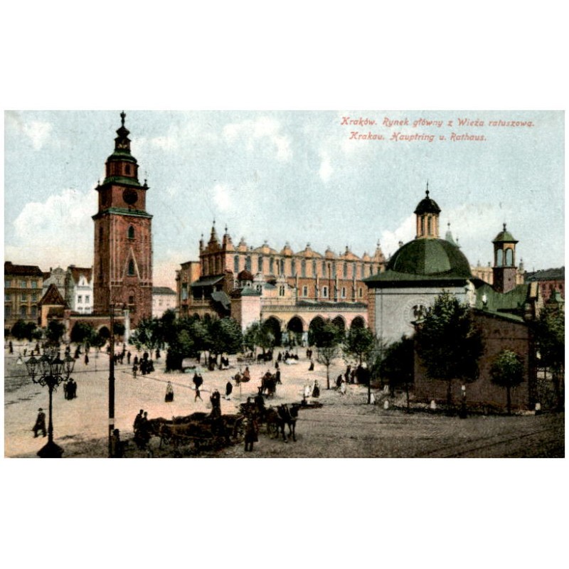 Kraków. Rynek główny z Wieża ratuszowa. Krakau. Hauptring u. Rathaus.