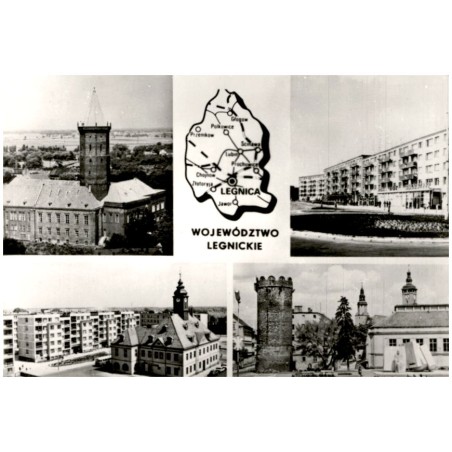 Województwo legnickie [...] Na zdjęciach: Legnica - zamek Piastowski z XIII. - obecnie Studium Nauczycielskie. Głogów - aleja Wo