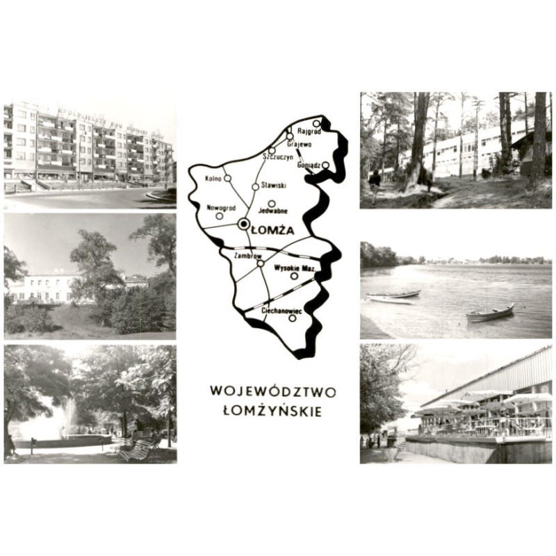 Województwo łomżyńskie [...] Na zdjęciach: Łomża - plac T. Kościuszki. Ciechanowiec - Muzeum Rolnictwa im. Krzysztofa Kluka. Zam
