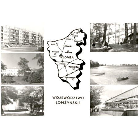 Województwo łomżyńskie [...] Na zdjęciach: Łomża - plac T. Kościuszki. Ciechanowiec - Muzeum Rolnictwa im. Krzysztofa Kluka. Zam