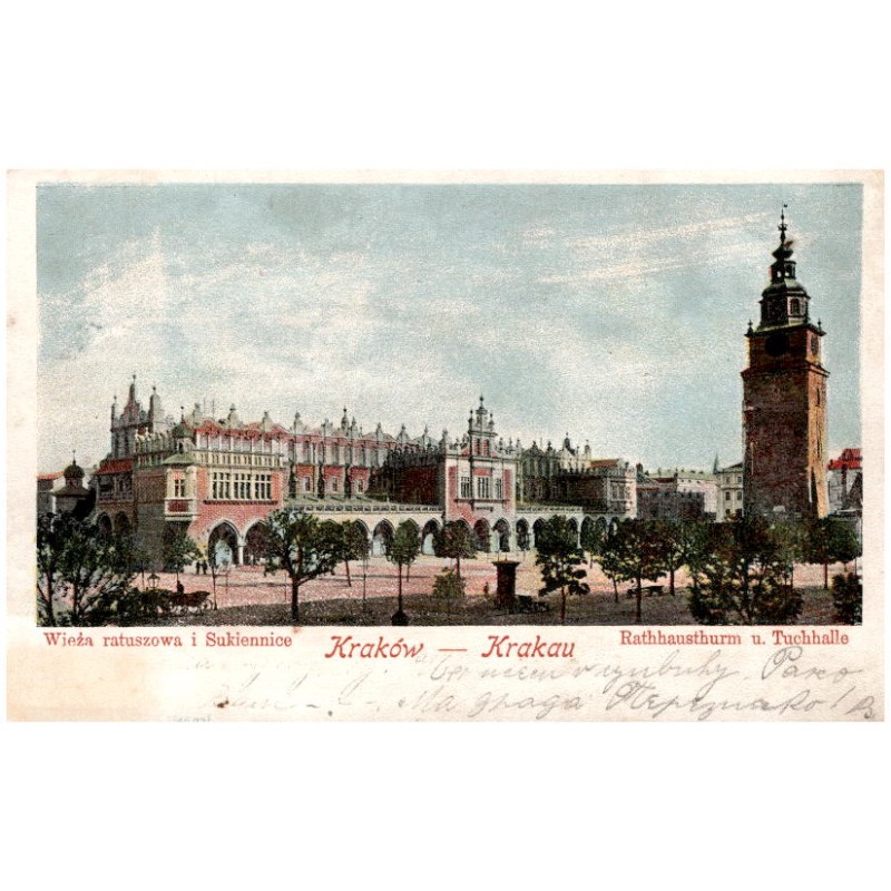Kraków - Krakau. Wieża ratuszowa i Sukiennice. Rathausthurm u. Tuchhalle