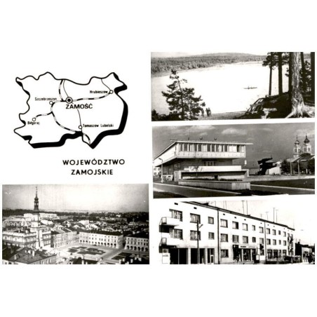 Województwo zamojskie [...] Na zdjęciach: Zamość - widok ogólny. Zwierzyniec - krajobraz. Biłgoraj - fragment rynku, na pierwszy