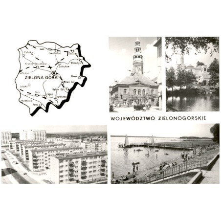 Województwo zielonogórskie [...] Na zdjęciach: Zielona Góra - ratusz osiedle na Wzgórzach Piastowskich. Łagów - zamek. Ośrodek