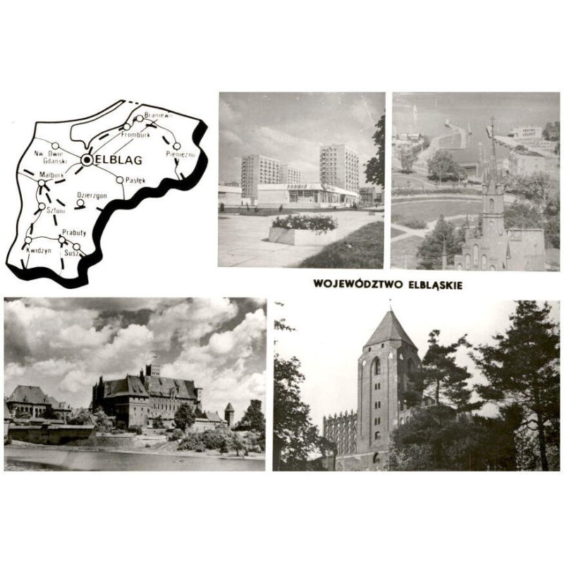 Województwo elbląskie [...] Na zdjęciach: Elbląg - osiedle mieszkaniowe przy ul. Nowowiejskiej. Frombork - port. Malbork - zespó