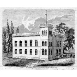 Szkoła w Kurzętniku / "SZKOŁA W KURZĘTNIKU. (Rysował z litografii Lewicki)."