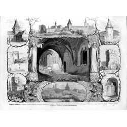 "Widoki Sulejowa. - 1. Baszta z dawnym budynkiem szkolnym po cystersach. - 2 i 3. Baszty. - 4. Klasztor sulejowski od strony b.