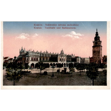 Kraków. Sukiennice (strona zachodnia). Krakau. Tuchhalle und Rathausturm.