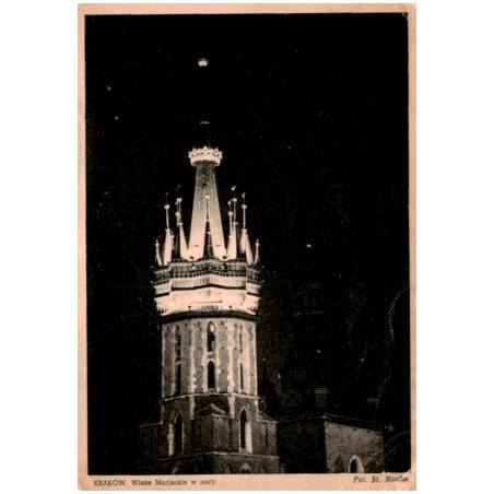 Kraków. Wieże Marjackie w nocy. Fot. St. Mucha / Rewers: Polska - Poland - Polen - Pologne. Kraków - Cracow - Krakau - Cracovie