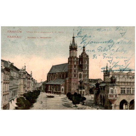 Kraków. Główny Rynek z kościołem N. P. Maryi. Krakau. Hauptring u. Marienkirche.