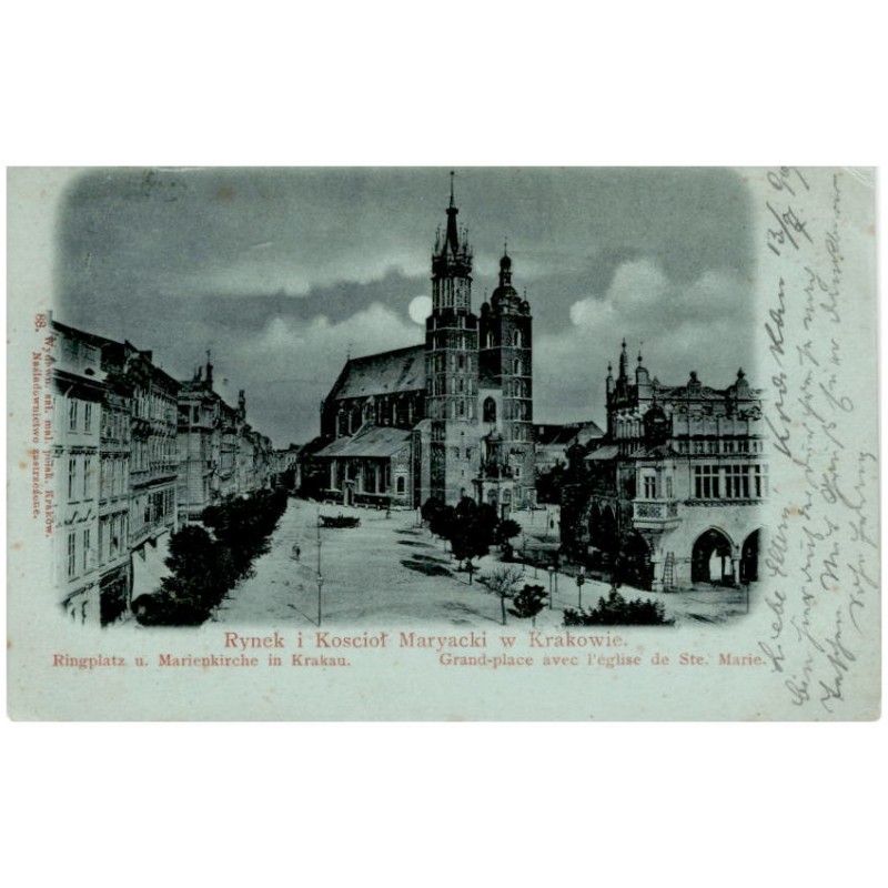 Rynek i Koscioł Maryacki w Krakowie. Ringplatz u. Marienkirche in Krakau. Grand-place avec l'église de Ste. Marie.