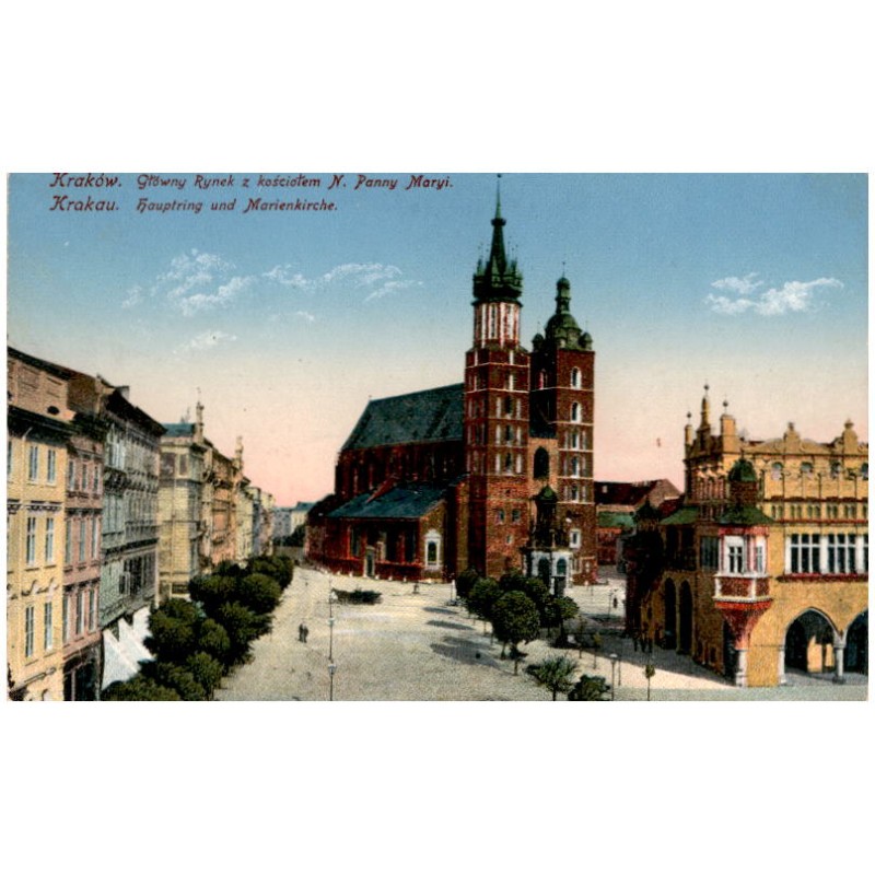 Kraków. Główny Rynek z kościołem N. Panny Maryi. Krakau. Hauptring und Marienkirche.