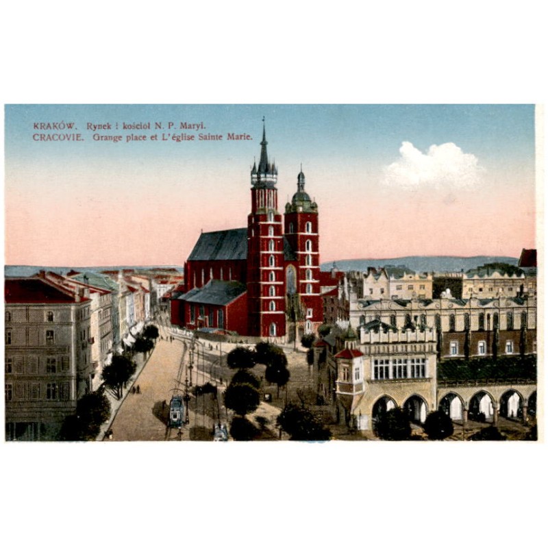 Kraków. Rynek i kościół N. P. Maryi. Cracovie. Grange place et L'églice Sainte Marie.