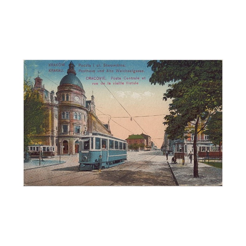 Kraków. Poczta i ul. Starowiślna. Krakau. Posthaus und Alte Weichselgasse. Cracovie. Poste Centrale et rue la vieille Vistule