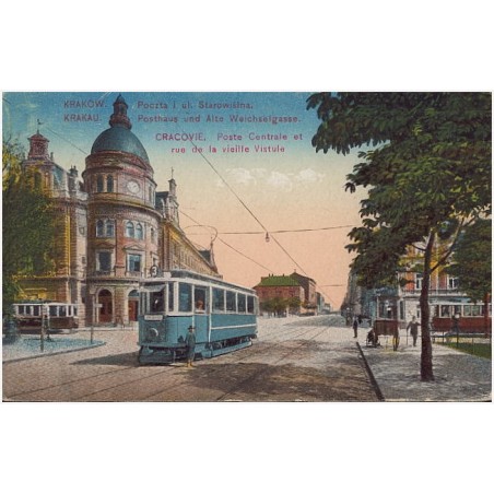Kraków. Poczta i ul. Starowiślna. Krakau. Posthaus und Alte Weichselgasse. Cracovie. Poste Centrale et rue la vieille Vistule