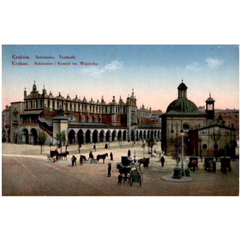 Kraków. Sukiennice. Tuchhalle. Krakau. Sukiennice i Kosciół św. Wojciecha.