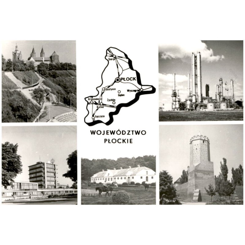 Województwo płockie [...] Na zdjęciach: Płock - Wzgórze Tumskie, Zakłady Rafineryjne i Petrochemiczne. Kutno - Zakłady Farmaceut