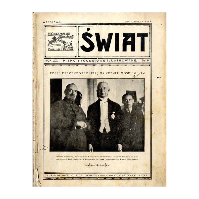 Świat. Pismo tygodniowe ilustrowane. R. 20 (1925). Nr 6 (7 lutego 1925) / Gieorgij Wasilewicz Cziczerin / Stanisław Kętrzyński