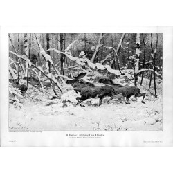 "R. Friese: Elchjagd im Winter. Im Besitze S. M. des Kaisers (Rominter Jagdhaus)."