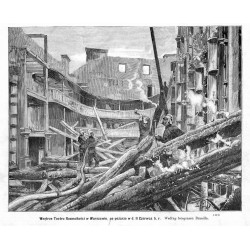 "Wnętrze Teatru Rozmaitości w Warszawie, po pożarze w d. 11 Czerwca b. r. Według fotogramu Brandla. 119 0"