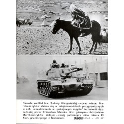 "Narasta konflikt tzw. Sahary Hiszpańskiej [...] N z: górnym - obozowisko Marokańczyków, dolnym - czołg patrolujący ulice miasta