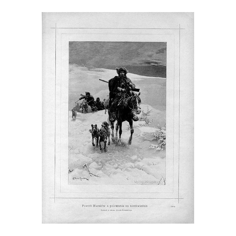 "Powrót Hucułów z polowania na niedźwiedzie. Rysunek z obrazu Alfreda Kowalskiego. (2892)"