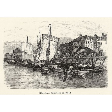 [1] "Königsberg: Fischerboote am Pregel." [2] "Bording mit Kohlen."