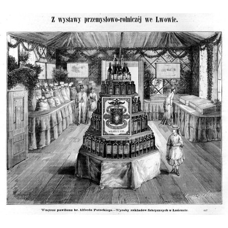 "Z wystawy przemysłowo-rolniczéj we Lwowie. Wnętrze pawilonu hr. Alfreda Potockiego. - Wyroby zakładów fabrycznych w Łańcucie. 6