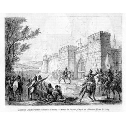 [1] "Étienne le Grand devant le château Niamtzo. - Dessin de Bocourt, d'après un tableau du Musée de Jassy." [2] "Le Testament