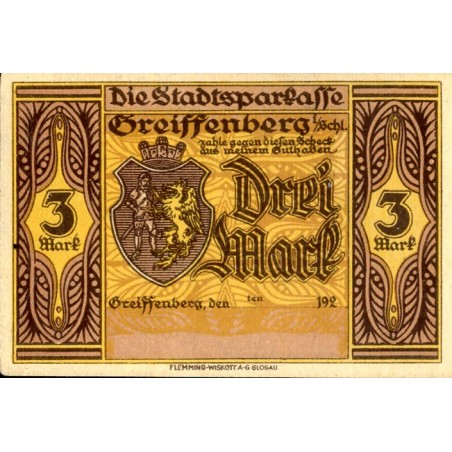 "Die Stadtparkkasse Greiffenberg i/Schl. [...] Drei Mark Greiffenberg, den ten 192 3 Mark" / Rübezahl und der geizige Bäcker"