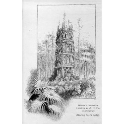 "Wystawa w Łodzi. 1) "Wieża z kwiatów i roślin p. J. K. Poznańskiego. (Według fot. Cz Łuby)." 2) "JULIANÓW." (Według fotografii